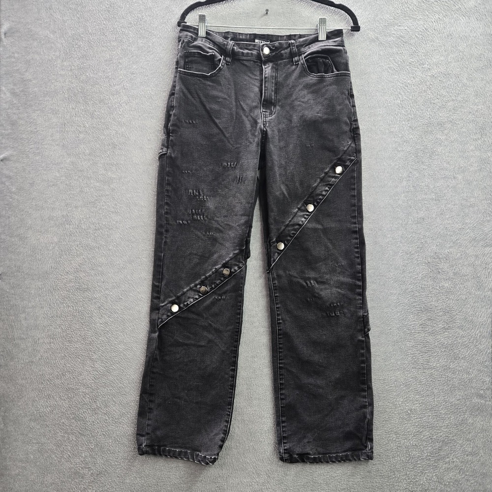 Hot Topic Women Jeans 30x32 Black Denim Distressed Goth Punk Grunge Y2K